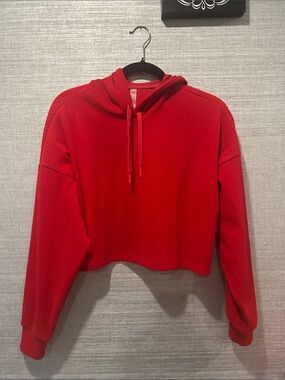 Beyond Yoga Red Ribbed Hooded Crop Sweatshirt